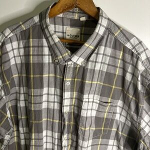 Men's Casual Gray and Yellow Plaid Shirt